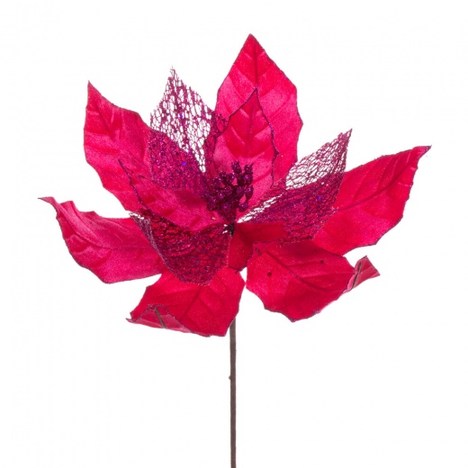 11" Hot Pink Glittr Mesh Poinsettia