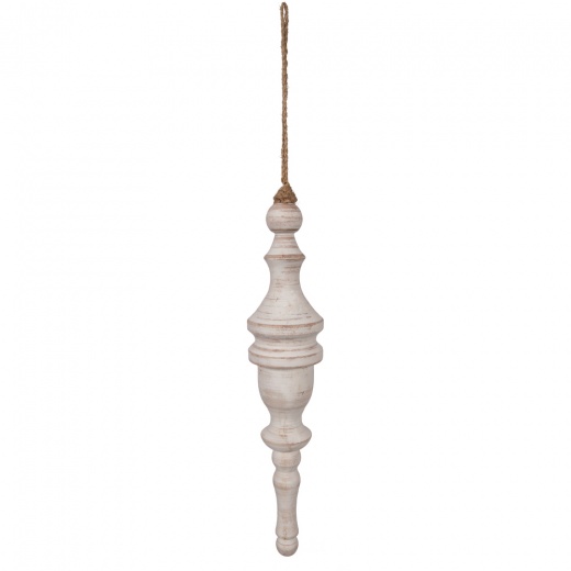 12" White Washed Turned Wood Finial Ornament