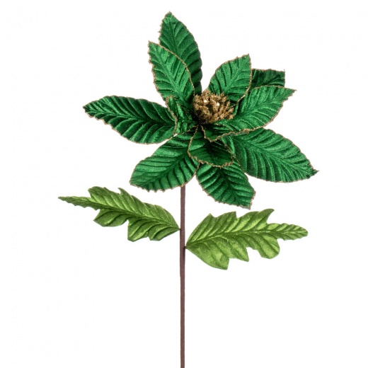 22" Midnight Grn Velvet Poinsettia 6/Bg