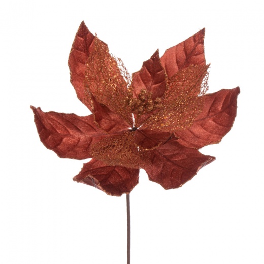 11" Copper Glitter Mesh Poinsettia - Luxurious Holiday Decor