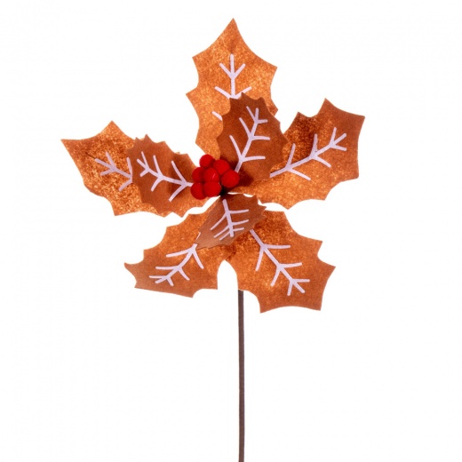 22" Brown/White Felt Poinsettia 4/Bag