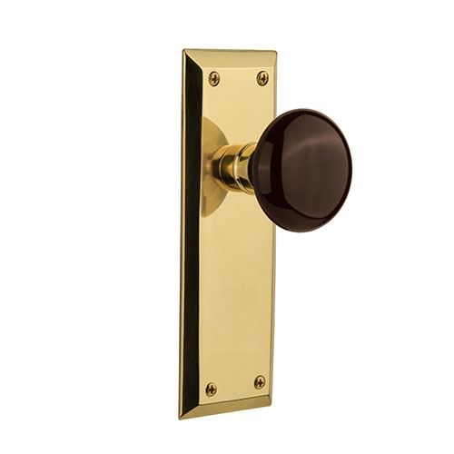 Nostalgic Warehouse New York Plate Door Set with Brown Porcelain Knobs
