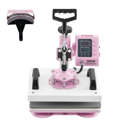 Vevor Heat Press Machine 12X10 In 2 In 1 With Hat Press For T-Shirts Caps Pink
