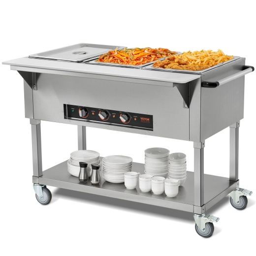 Vevor 3-Pan Commercial Food Warmer, 3 x 20.6Qt Electric Steam Table
