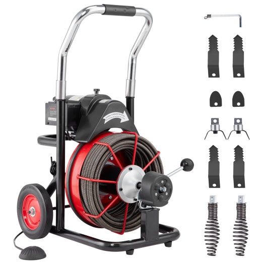 Vevor Drain Cleaner Machine Electric Drain Auger 100Ft X 1/2 In Auto Feed