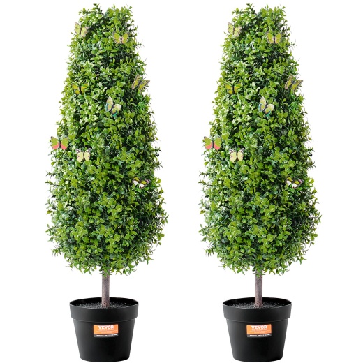 Vevor 2 Pack 3' Artificial Boxwood Topiary Tree Faux Plant Uv Decor In/Outdoor