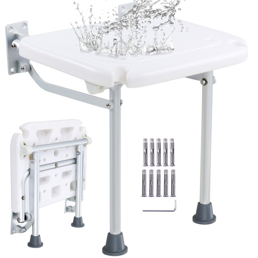 Vevor Folding Pe Shower Seat - Space-Saving Wall Mounted Fold Up Shower Chair