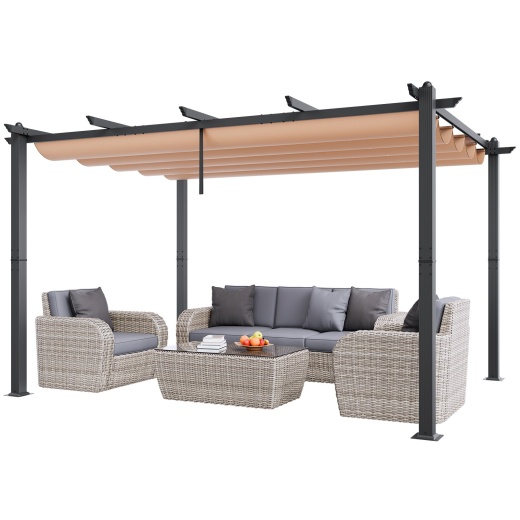 Vevor 10'X13' Outdoor Retractable Pergola With Sun Shade Canopy Aluminum Beige