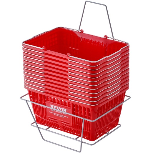 Vevor Shopping Basket, Set Of 12, 21L Durable Plastic Grocery Basket With Metal Handle And Stand
