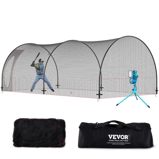 Vevor Baseball Batting Cage, Softball And Baseball Batting Cage Net And Frame, Practice Portable Cage Net With Carry Bag, Heavy Duty Enclosed Pitching Cage, For Backyard Batting Hitting Training, 22Ft