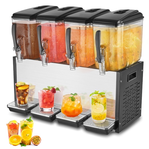 Vevor Commercial Beverage Dispenser 12L X 4 Tanks Cold Juice Ice Drink Dispenser