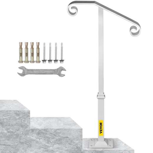 Vevor Single Post Handrail White Wrought Iron Post Mount Step Grab Supports