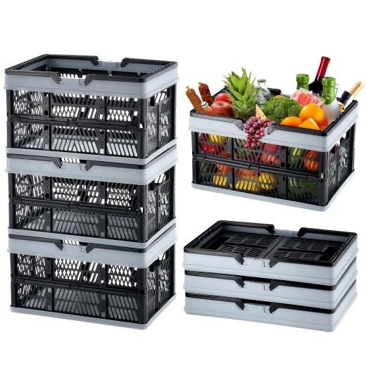 Vevor Collapsible Shopping Basket, 3 Pack, 25L Plastic Foldable Storage Crate With Handle