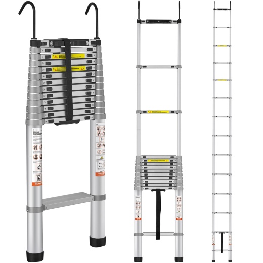 Vevor Telescoping Ladder - 18.5 Ft Aluminum One-Button Retraction Collapsible Extension Ladder