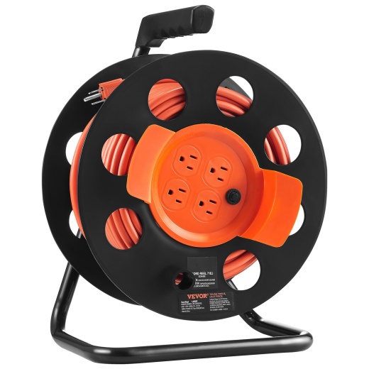 Vevor Extension Cord Reel: 100Ft, 4 Outlets, Dust Cover, Heavy Duty 14Awg Sjtow Power Cord