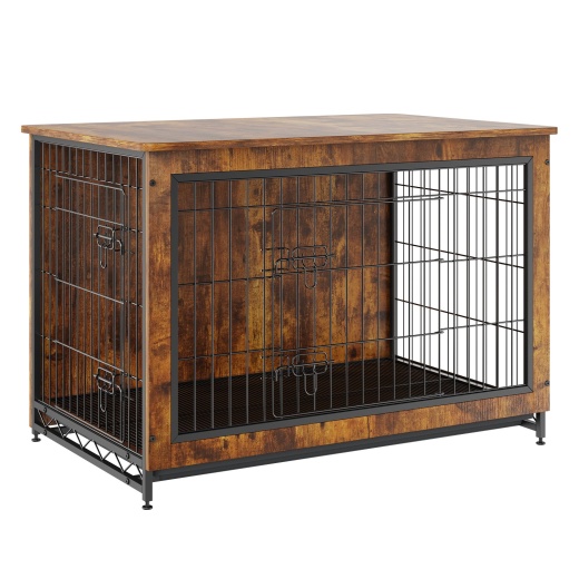 Vevor Dog Crate Furniture, 38.6 Inch Wooden Dog Crate With Double Doors, Heavy-Duty Dog Cage End Table With Multi-Purpose Removable Tray, Modern Dog Kennel Indoor For Dogs Up To 70Lb, Rustic Brown