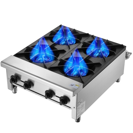 Vevor Commercial Gas Range Stove 4 Burners Countertop Cooking Hot Plate Kitchen