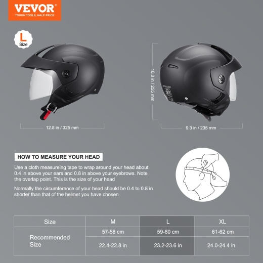 Vevor 3/4-Face Motorcycle Helmet Motocross Helmet With Bluetooth Communication
