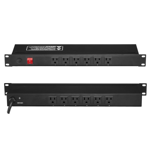 Vevor 19" 1U Pdu 12 Outlets Rack Mount Power Strip Surge Overload Protection