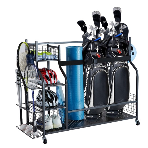 Vevor Golf Storage Garage Organizer - 3 Golf Bag Stand Holder & Sports Equipment Rack