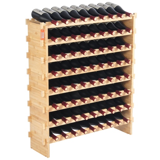 Vevor 72 Bottle Upgrade Modular Wine Rack Bamboo Wood Display Shelf 8-Tier
