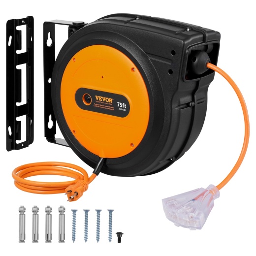 Vevor Retractable Extension Cord Reel Power Cord Reel 75Ft 14Awg/3C Sjtow