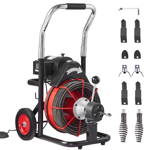 Vevor Drain Cleaner Machine Electric Drain Auger 100Ft X 3/8 In Auto Feed