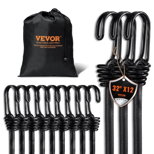 Vevor 12 Pcs Bungee Cords With Hooks 32 In Heavy Duty Bungee Straps 8 Mm Black