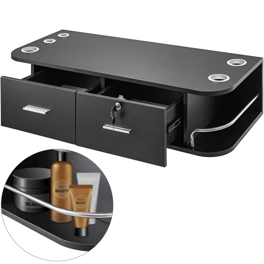 Vevor Black Wall Mount Styling Station with 2 Drawers Storage and Locking Cabinet