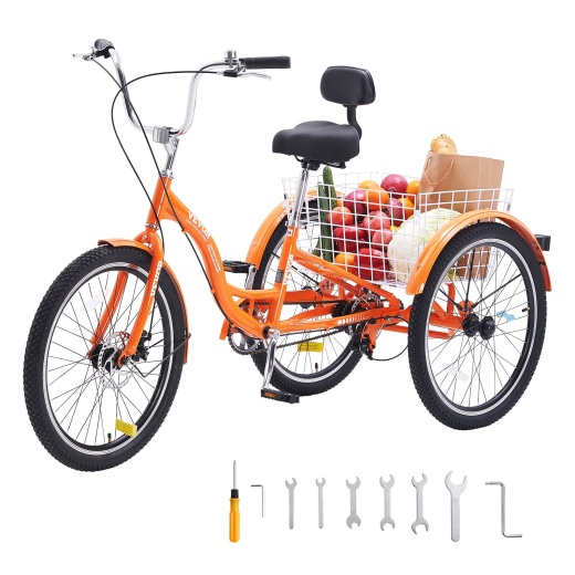 Vevor Adult Tricycles Bike - 24 Inch Three-Wheeled Bicycles for Seniors, Women, Men