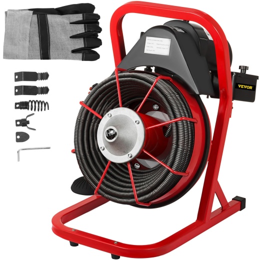 Vevor 50Ft X 1/2 Inch Drain Cleaning Machine - Electric Drain Auger with Cutters