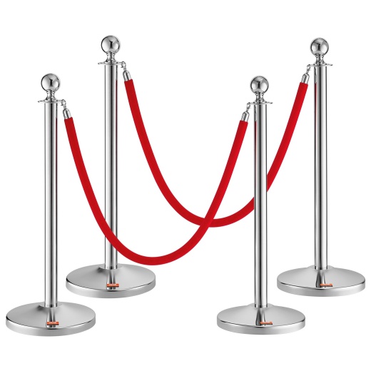Vevor Stanchion Post with Velvet Rope, 4-Pack Crowd Control Stanchion