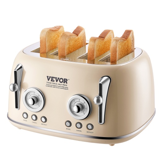 Vevor Brushed Stainless Steel Toaster, 4 Slice, 1650W 1.5'' Extra Wide Slots Toaster