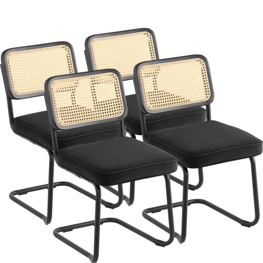 Vevor Rattan Dining Chairs Set Of 4 - Mid Century Modern Velvet Accent Chairs