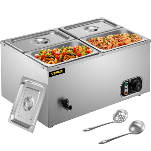 Vevor 110V Commercial Food Warmer - 14.8 Qt Capacity Stainless Steel Bain Marie