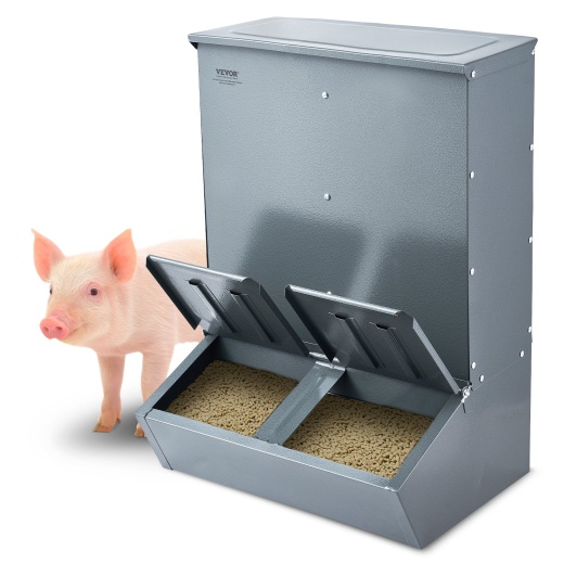 Vevor Hog Feeder 3.7 Bushel Metal Double Door Pig Feeder Feeding Up To 8 Hogs