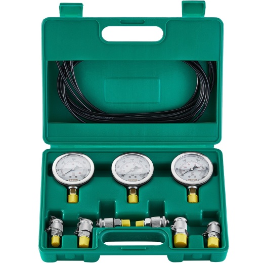 Vevor Hydraulic Pressure Test Kit, 250/400/600Bar, 3 Gauges, 6 Test Couplings, 3 Test Hoses