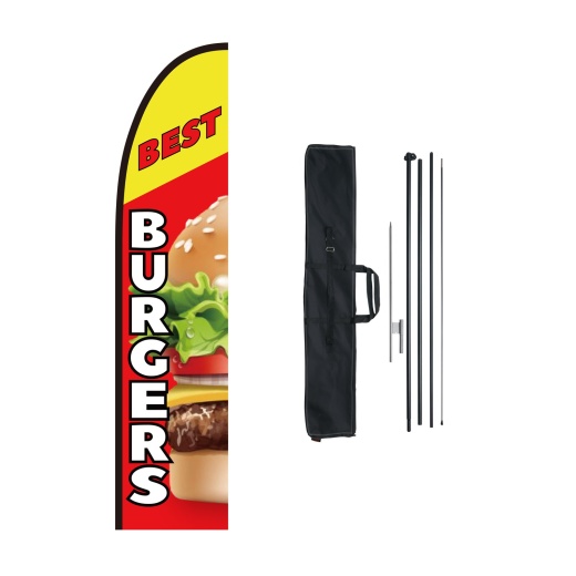 Vevor Burger Restaurant Advertising Feather Flag Kit Swooper Flag Poles 16.3 Ft