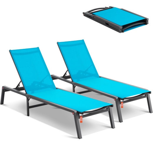 Vevor Chaise Lounge Chair Outdoor Patio Lounge Chair Adjustable 5-Position 2 Pcs