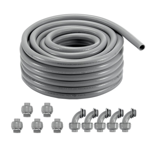 Vevor 1-Inch Flexible Electrical Conduit - 100 Ft PVC Liquid-Tight Non-Metallic Conduit with Connectors