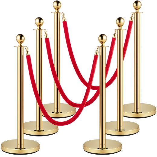 Vevor Velvet Ropes And Posts - Gold Stanchions with Red Velvet Rope