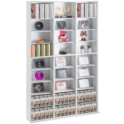 Vevor Media Storage Cabinet - 9 Layers Adjustable DVD Shelves Holds 756 CDs - White