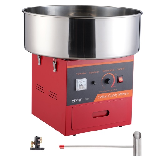 Vevor Electric Cotton Candy Machine, 1000W Candy Floss Maker, Commercial Cotton Candy Machine With Stainless Steel Bowl, Sugar Scoop, And Drawer, Perfect For Home Kids Birthday, Family Party, Red