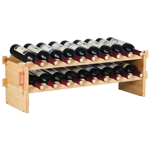 Vevor 18 Bottle Stackable Modular Wine Rack Bamboo Wood Display Shelf 2-Tier