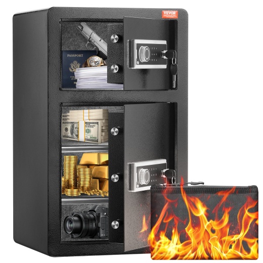 Vevor Double Door 4.5 Cu.Ft Safe Box With Key Lock Password Fireproof Bag Black,Organize Cash, Passports, Jewelry, Gold, Watches And Documents
