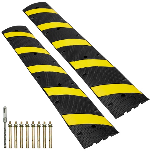 VEVOR 2 Pcs 72'' Rubber Speed Bump 2 Channel 22000Lbs Load Heavy Duty Speed Hump