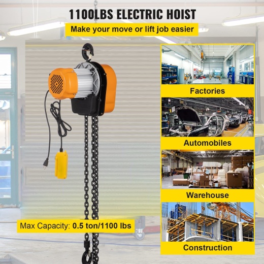 Vevor Electric Chain Hoist - 1100Lbs Winch with 10Ft Wired Remote Control