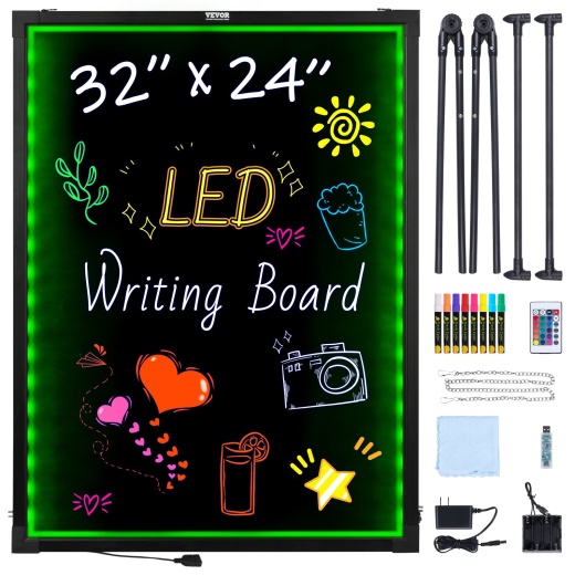 Vevor Led Message Writing Board, 32"x24" Illuminated Erasable Lighted Chalkboard