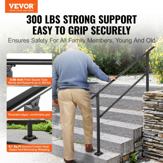 Vevor Outdoor Stair Railing - Adjustable Wrought Iron Handrail for 0-5 Steps