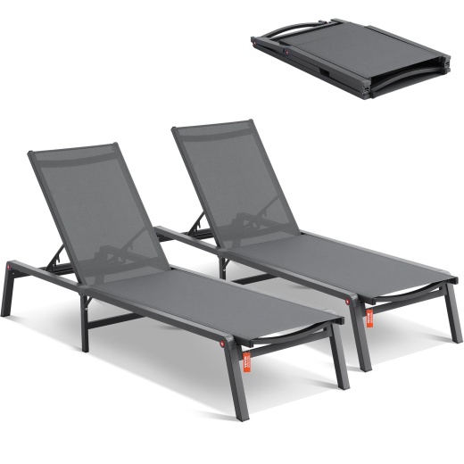 Vevor Chaise Lounge Chair Outdoor Patio Lounge Chair Adjustable 5-Position 2 Pcs